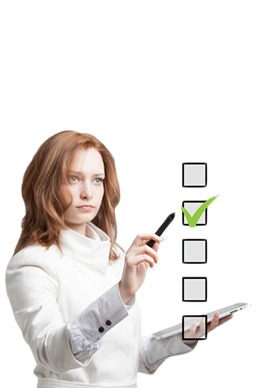 AI-powered month-end checklist — Stellar Accounts bookkeeping automation Female accountant reviewing digital checklist on tablet — concept of automated month-end bookkeeping powered by AI